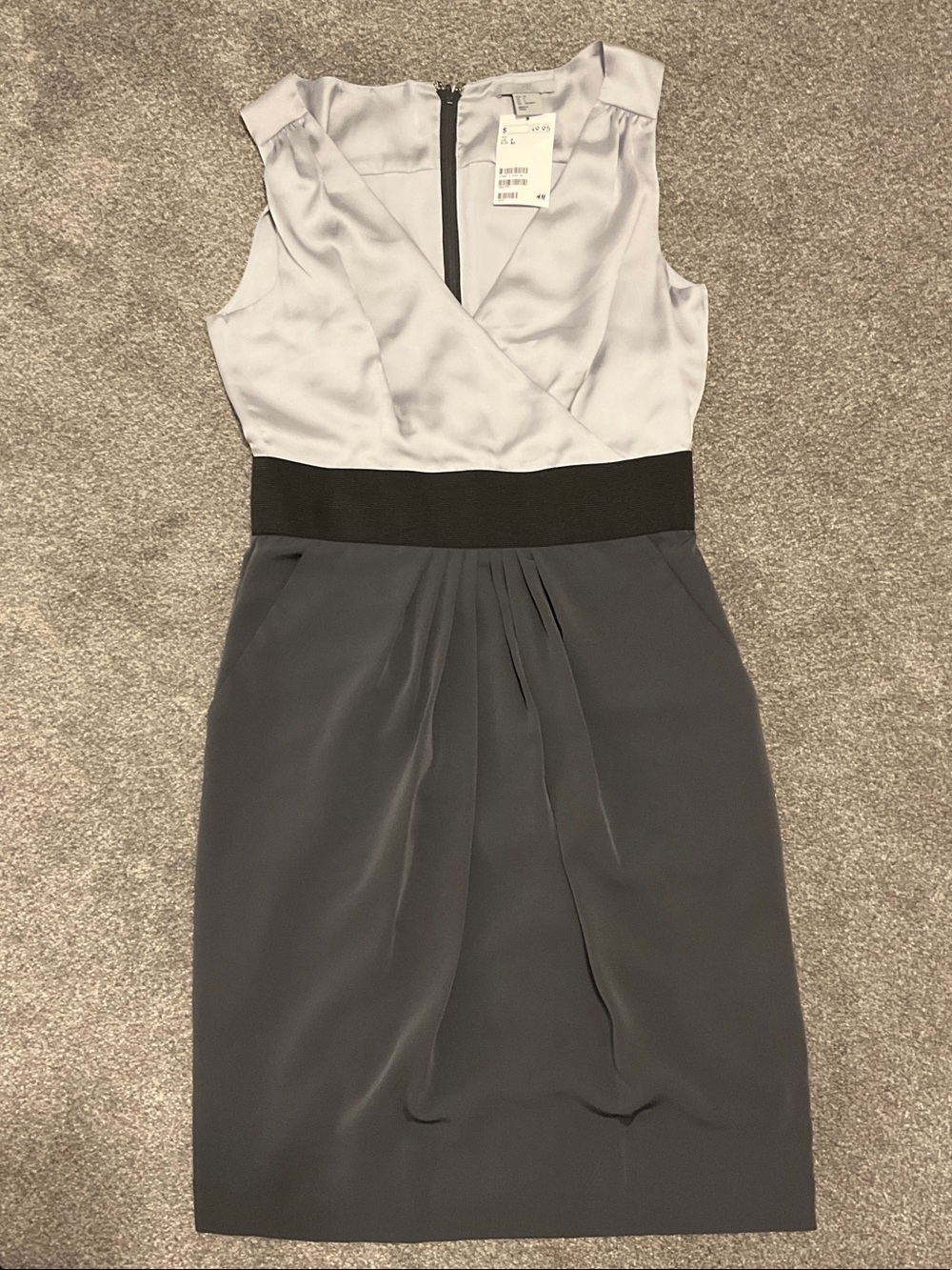 H&M Silver and Charcoal Sleeveless Colorblock Sheath Dress